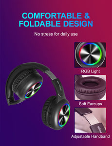 Siindoo RGB Light Wireless Bluetooth Headphones Kids Foldable Stereo Earphones Super Bass Noise Reduction Headset JH-926C For TV