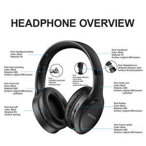 Wireless Bluetooth Headphones Foldable Stereo Earphones Super Bass Noise Reduction Mic For IPhone Laptop PC TV